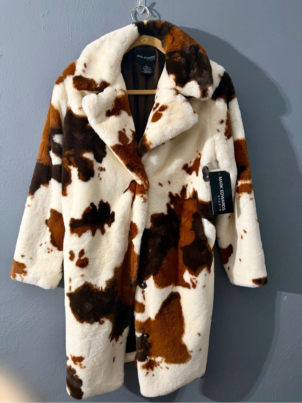 Brown and White Cow-Print Teddy Coat